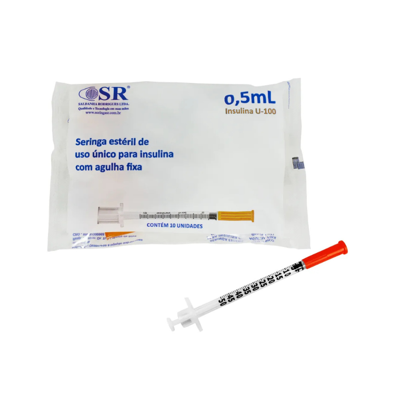 Seringa de Insulina 0,5cc Com Agulha 6mm x 0,25