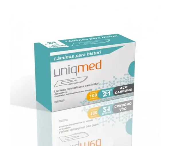 Lâmina De Bisturi N°21 Com 100 Unidade Aço Carbono - Uniqmed