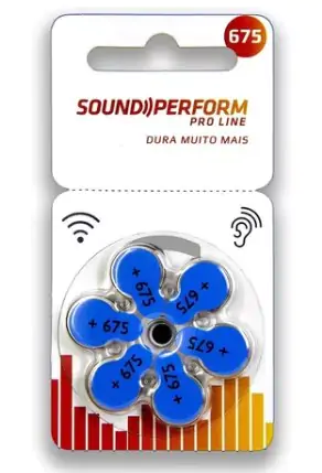 Bateria Para Aparelho Auditivo Tamanho 675 Com 6 Unidades - Sound Perform