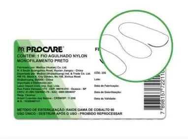 Fio Nylon Com Agulha 5/0 20mm 3/8 de Círculo Tipo Triangular 45cm Com 01 Envelope Procare
