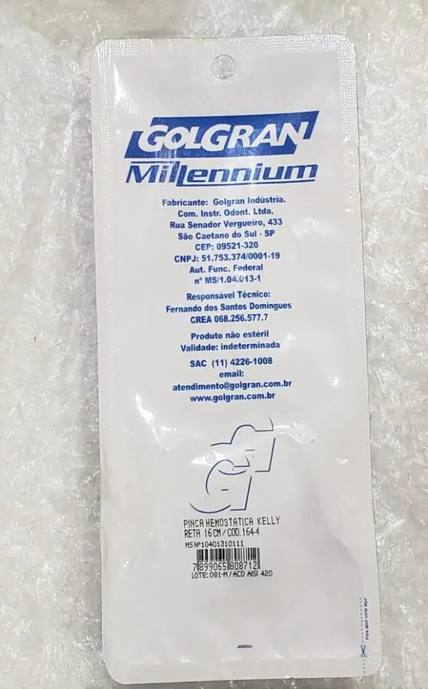 Pinça Hemostática Kelly Tamanho 16Cm Reta - Golgran - Imagem 2
