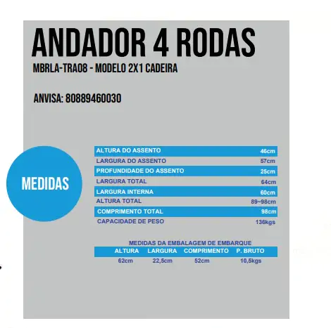 Andador Em Alumínio Com 04 Rodas E Bolsa Porta Objetos- Mobil Saúde - Imagem 4