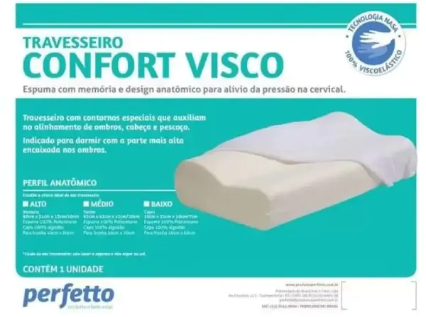 Travesseiro Anatômico Cervical Capri Visco Elástico Perfil Baixo - Perfetto - Imagem 2
