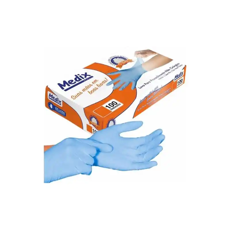 Luva Nitrilo Azul Tamanho Médio Com 100 Unidades - Medix