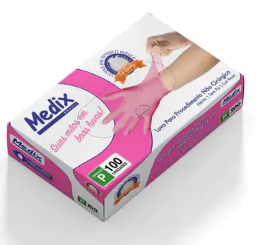 Luva Nitrilo Rosa Tamanho Pequeno Com 100 Unidades - Medix