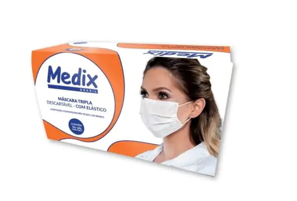 Máscara Descartável Com Elástico Branca Com 50 Unidades - Medix