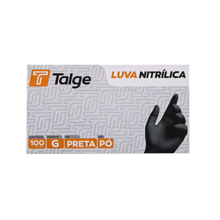 Luva Nitrílica Preta Sem Pó Com 100 Unidades - Talge