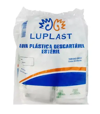 Luva De Toque Plástica Descartável Estéril Com 100 Unidades - Luplast