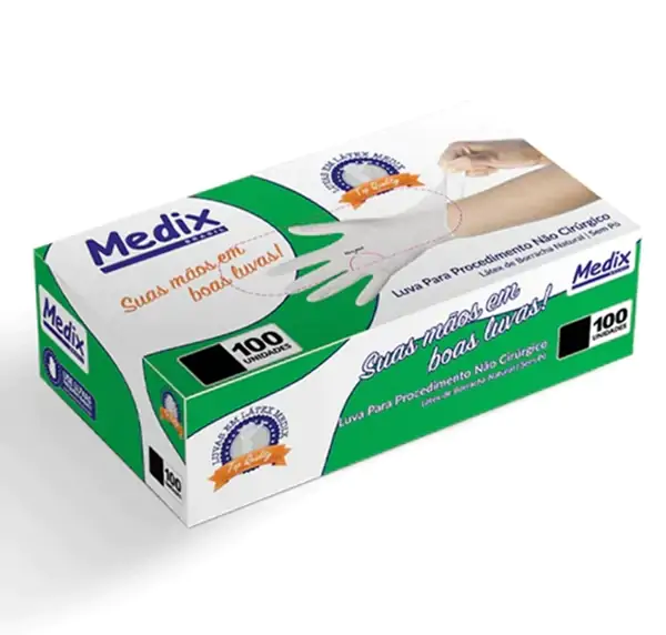 Luva de Látex Sem Pó Tamanho Pequeno Com 100 Unidades Medix