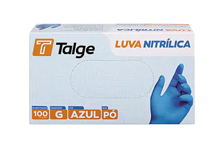 Luva Nitrílica Azul Sem Pó Com 100 Unidades - Talge