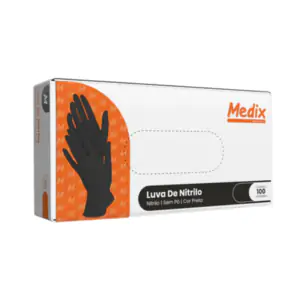 Luva Nitrilo Sem Pó Preta Uso Geral Com 100 Unidades - Medix
